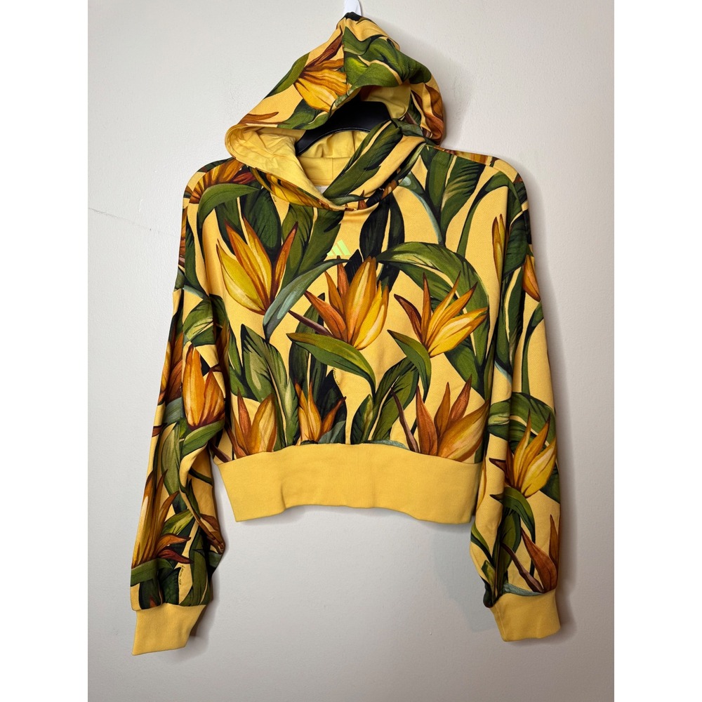Adidas x Farm Rio Women Tropical Bird of Paradise Cropped Hoodie Yellow Large